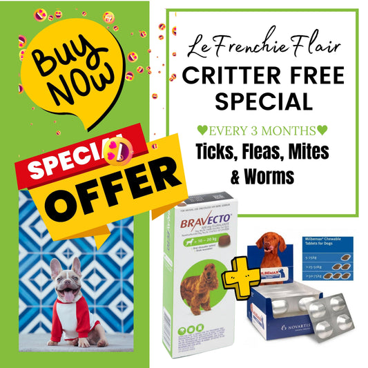 Critter Free SPECIAL: Fleas, Ticks, Mites & Worms (Bravecto + Milbemax) - Le Frenchie Flair
