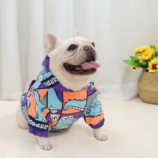 French Bulldog Fleece-lined Dinosaur Hoodie Sweater - Le Frenchie Flair