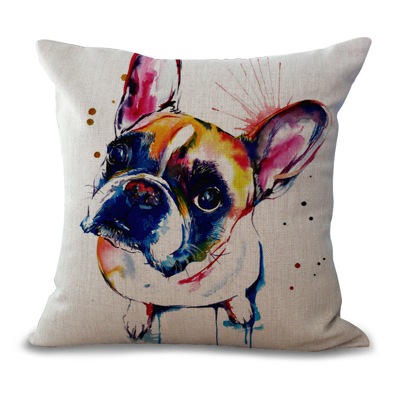 French Bulldog watercolor series cotton and linen pillowcase - Le Frenchie Flair