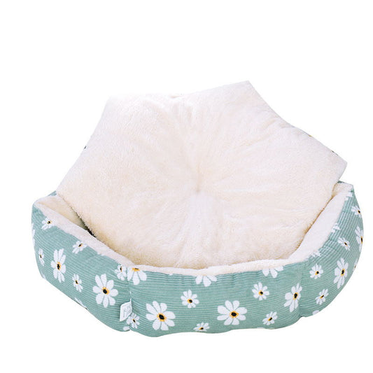 Flowers Dog Nest Bed Corduroy and Fleece - Le Frenchie Flair