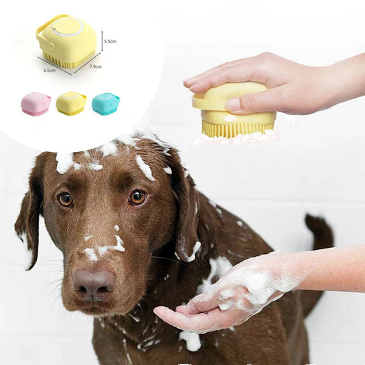Silicone Dog Bath Massage Brush Can Pour Shampoo Dog Grooming Supplies - Le Frenchie Flair